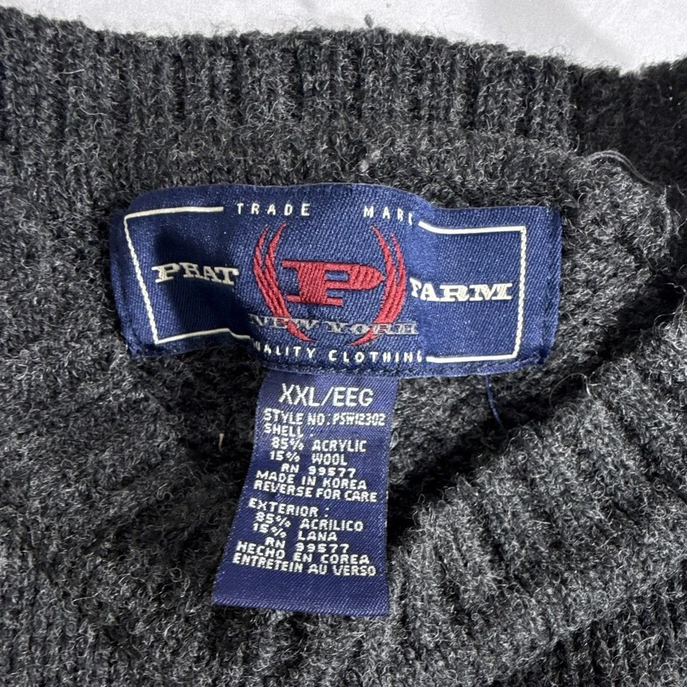 Phat Farm Mens Gray White Acrylic Wool Knit Striped Logo Sweater 2XL PSM23M12302